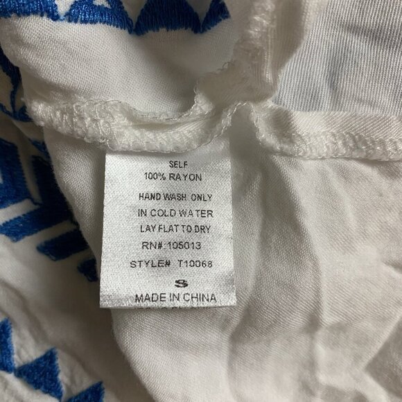 Savanna Jane White Blue Embroidered Boho Peasant Top Tassel Tie Ethnic Small - Picture 4 of 4